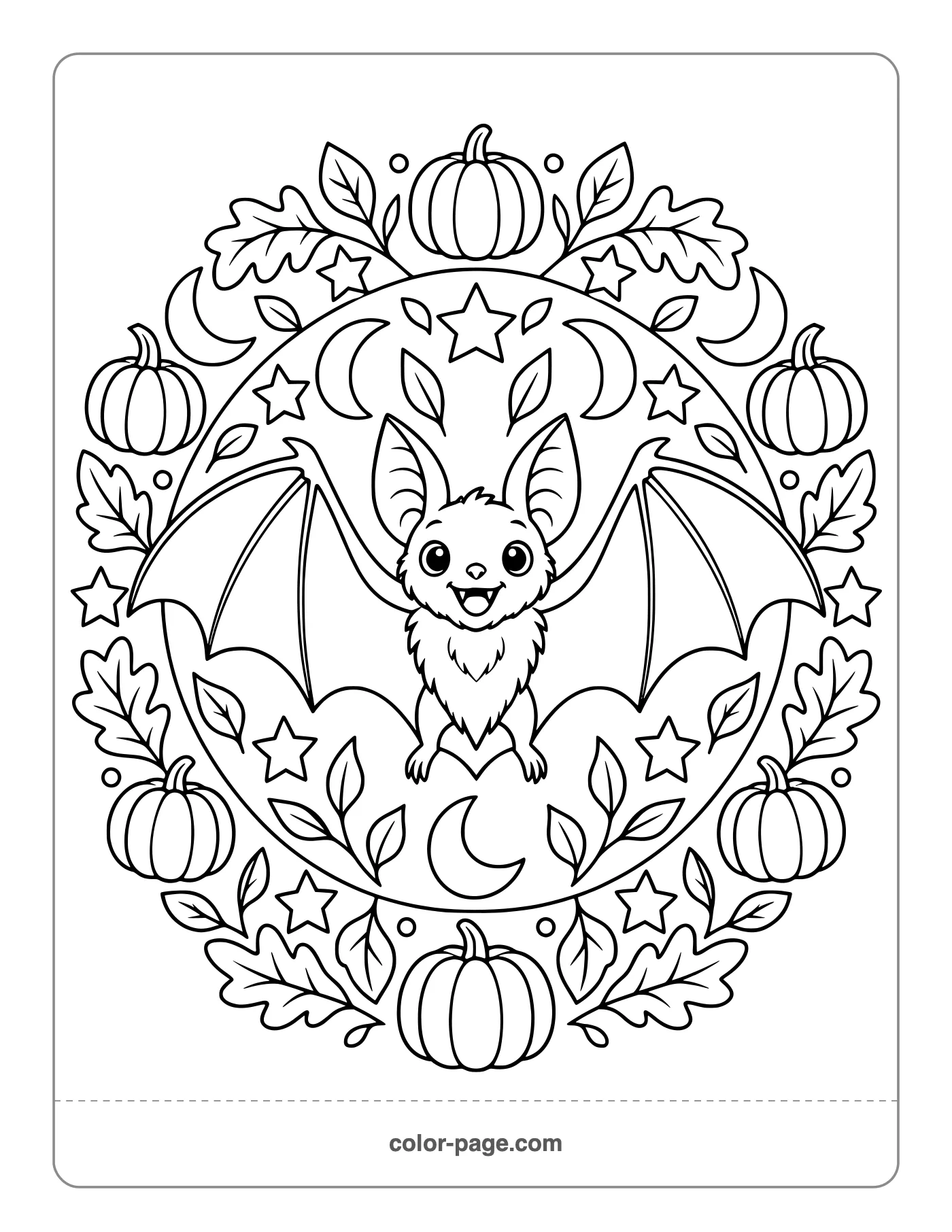 Halloween bat mandala coloring page