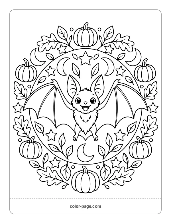 Halloween bat mandala coloring page