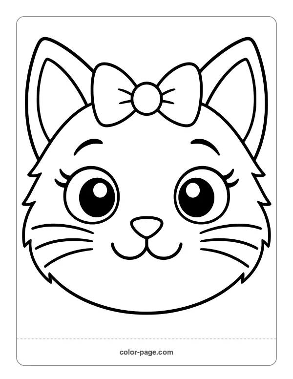 Big friendly black cat face coloring page