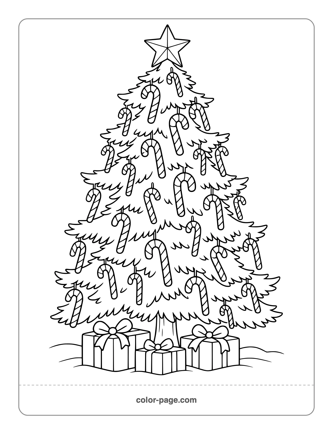 Christmas tree decorated with candy canes coloring page