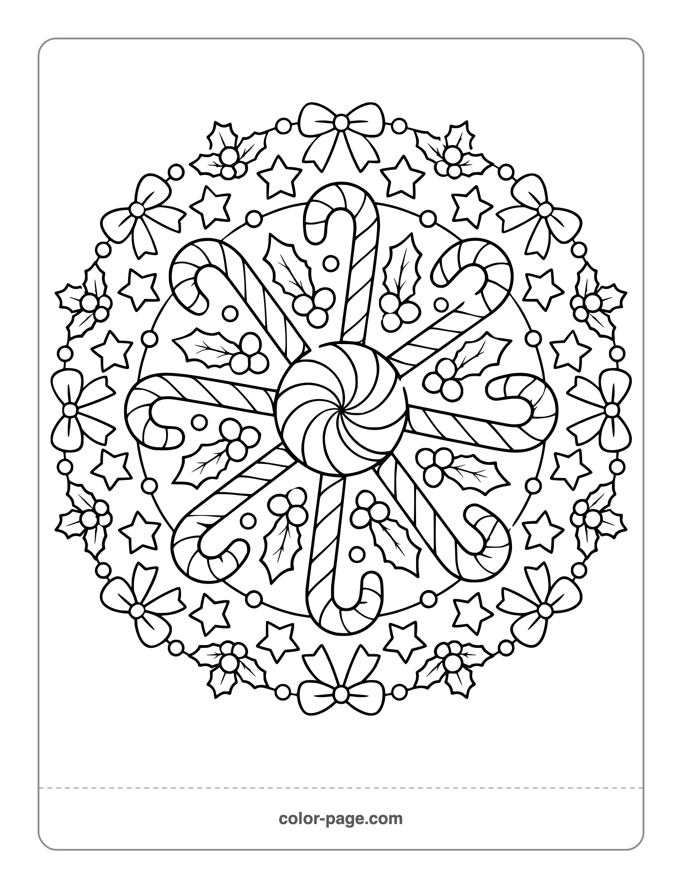 Candy cane and peppermint mandala coloring page
