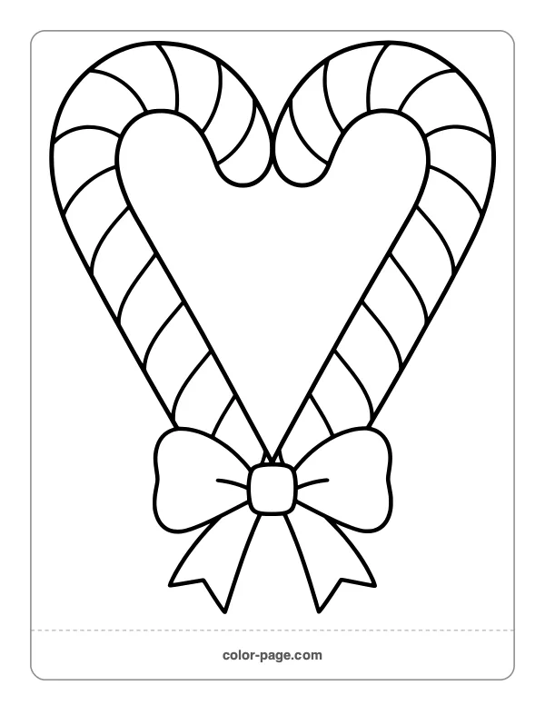 Two candy canes making a heart shape coloring page