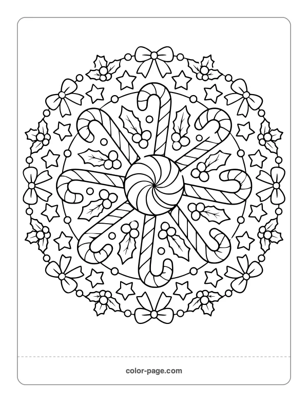 Candy cane and peppermint mandala coloring page