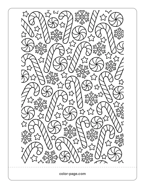 Candy cane and peppermint pattern coloring page