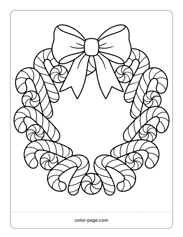 Christmas wreath made of candy canes coloring page