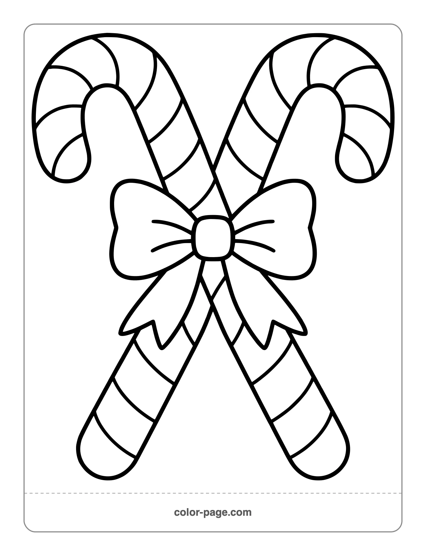 Two crossed candy canes tied with a bow coloring page