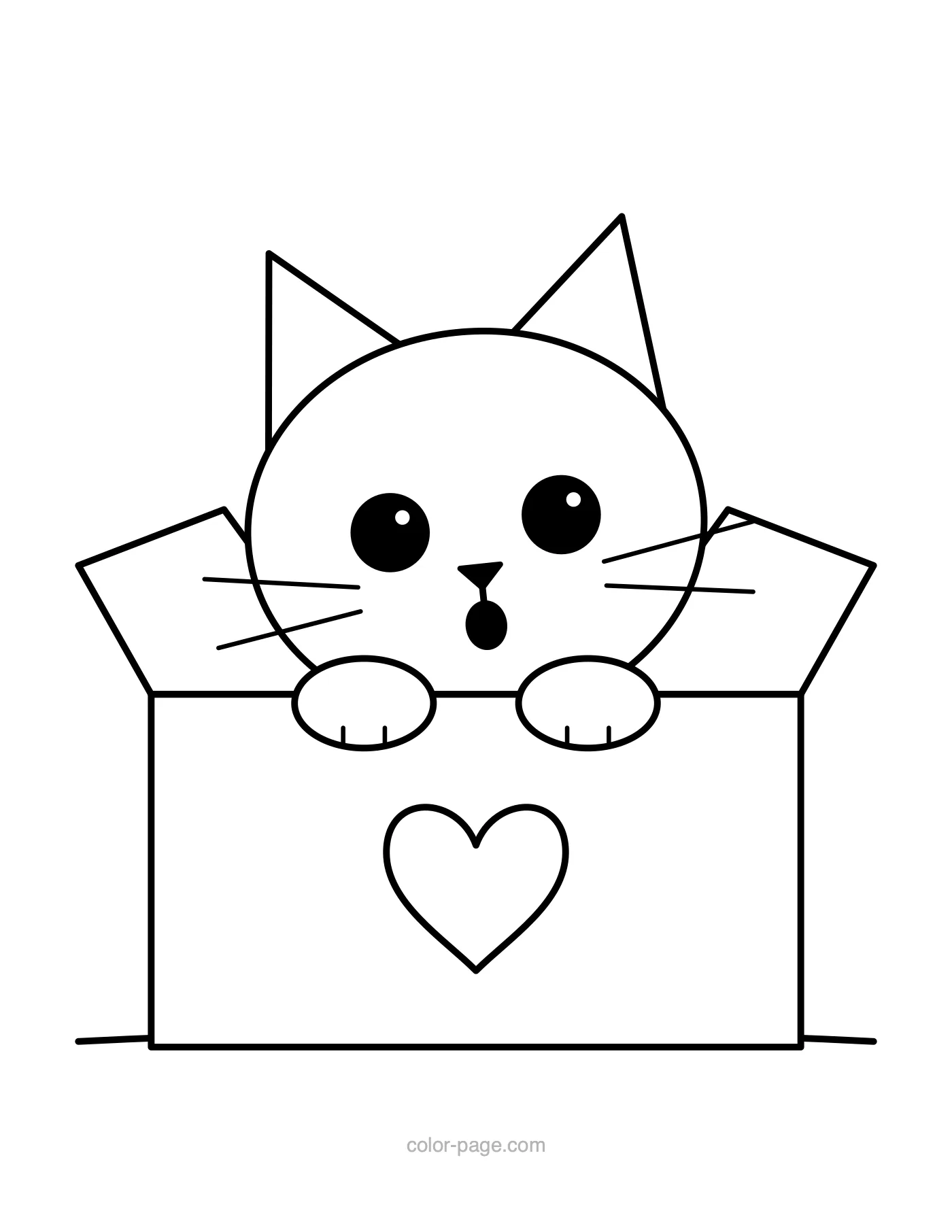 Cat peeking out of a cardboard box coloring page