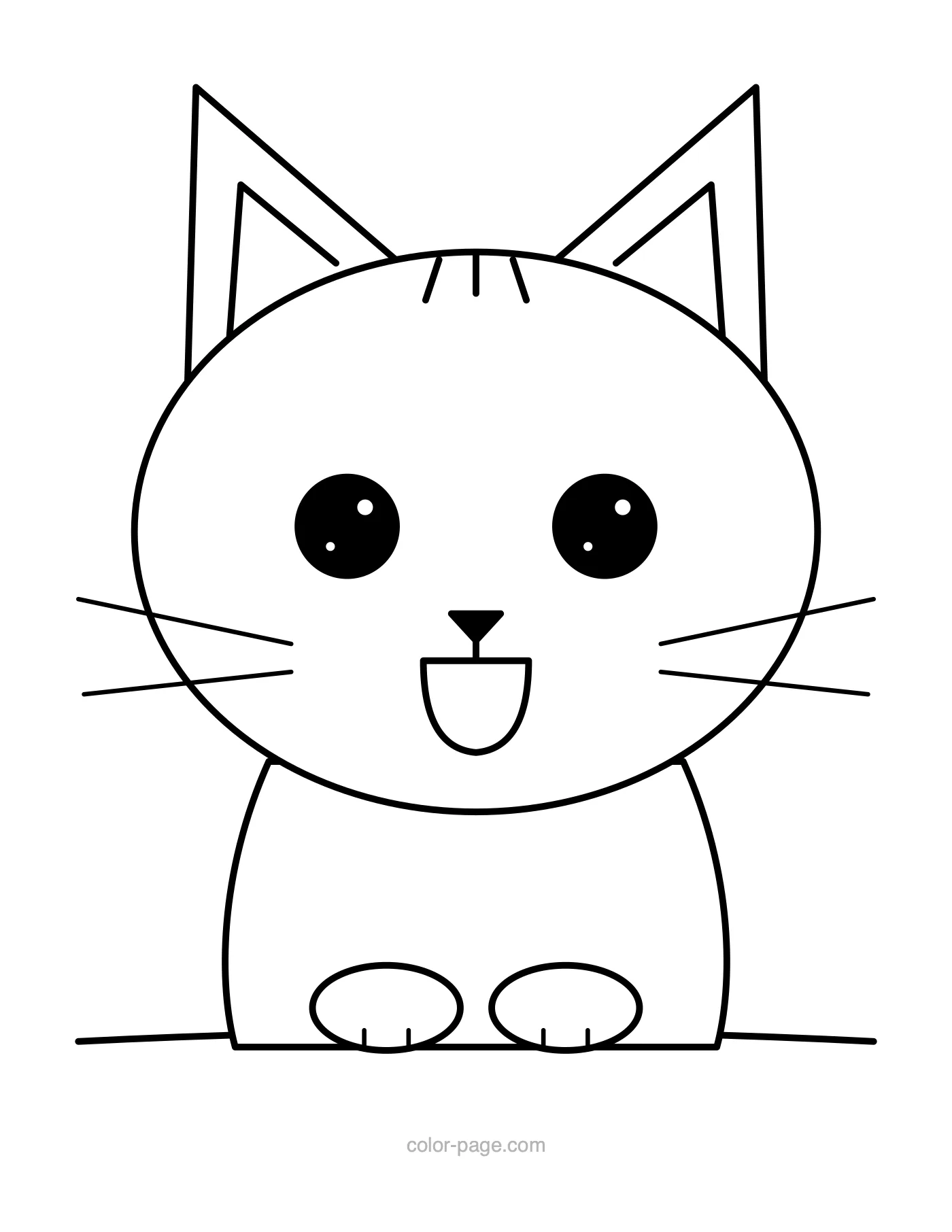 Big cute kitten face with whiskers coloring page