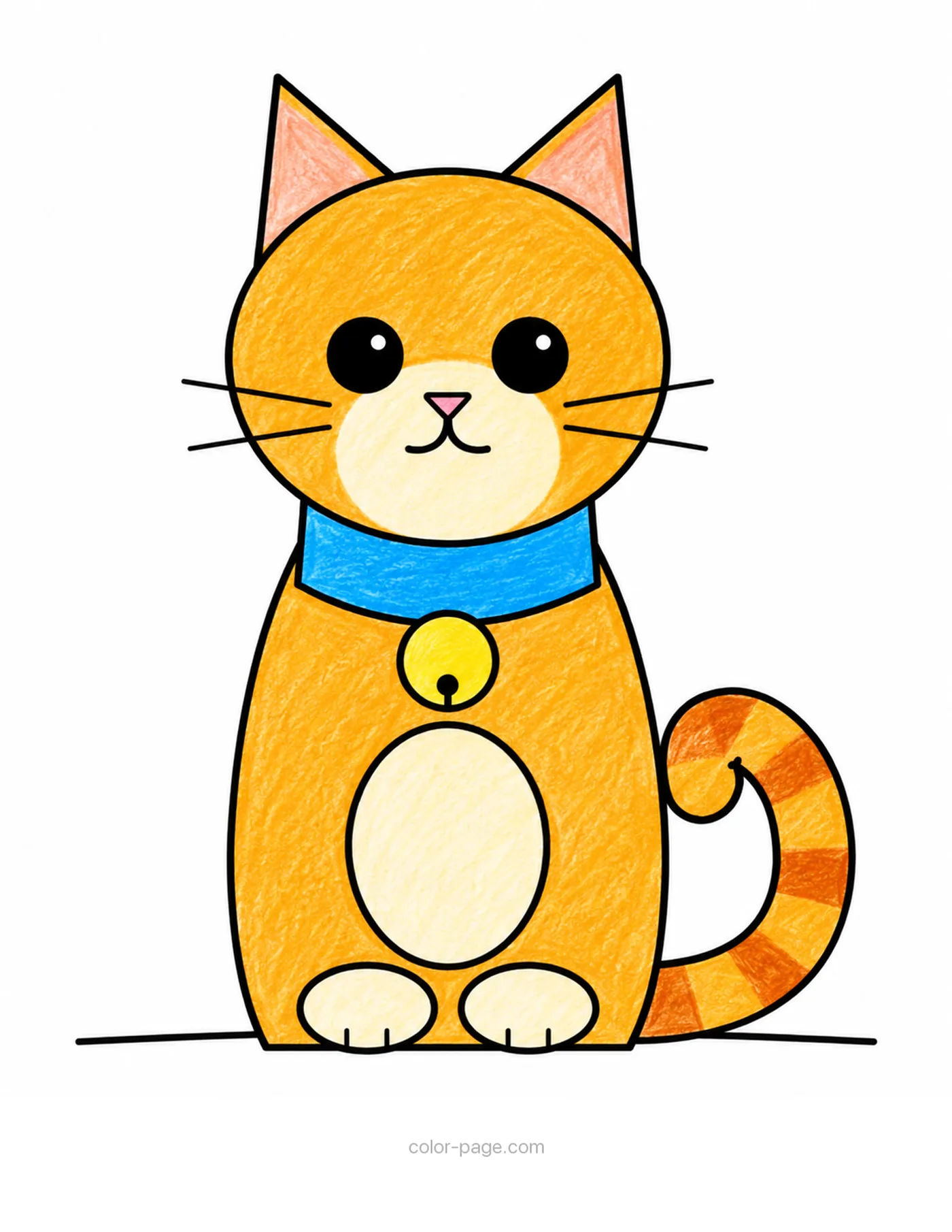 Cat coloring page, colored in as an example