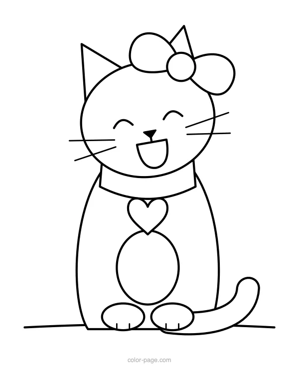 Cat wearing a big bow on its head coloring page