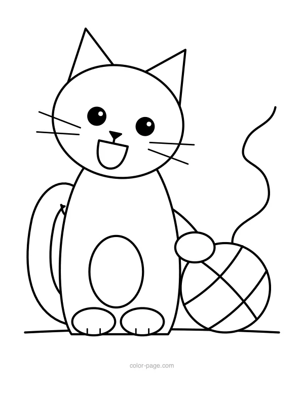 Cat playing with a ball of yarn coloring page