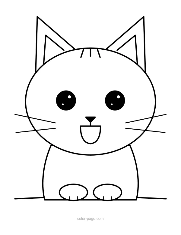Big cute kitten face with whiskers coloring page