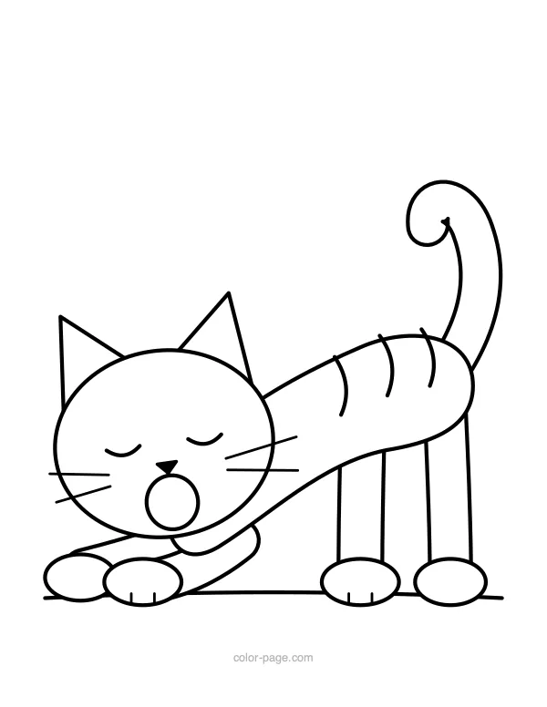Cat doing a big stretch coloring page