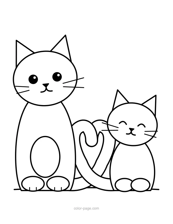 Two cats sitting together with tails making a heart coloring page