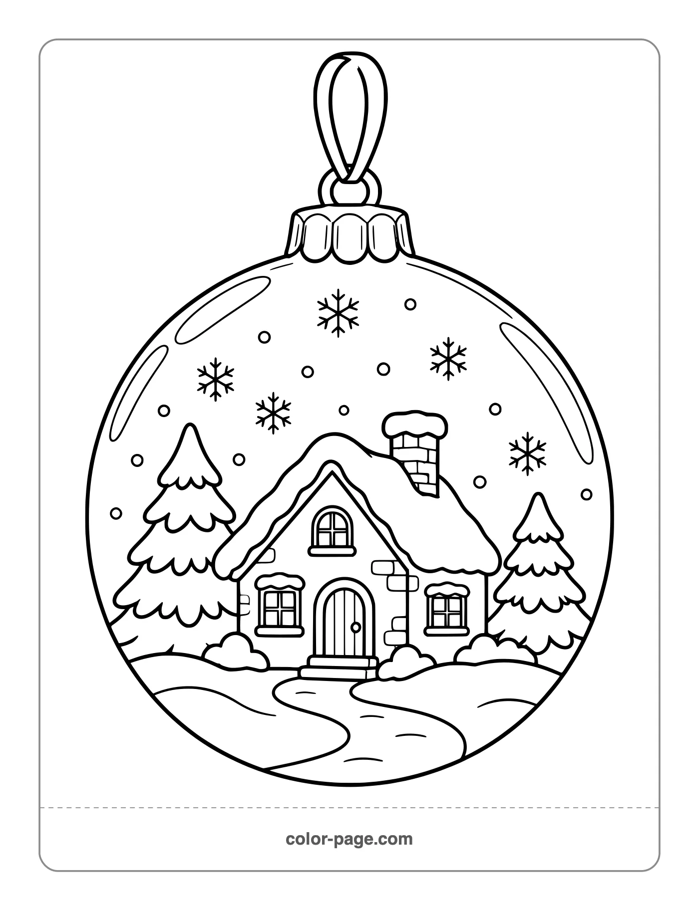 Snow globe style Christmas ornament coloring page