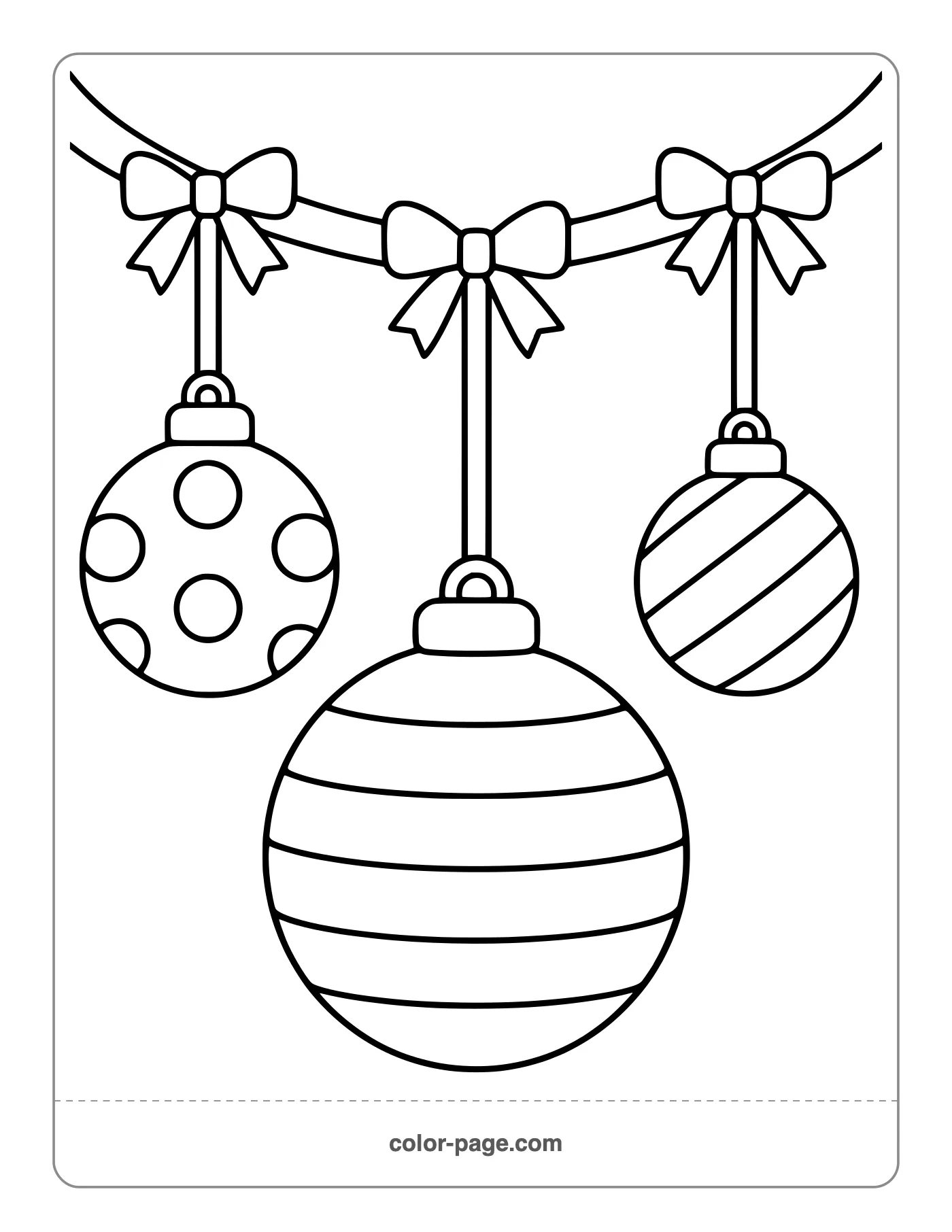 Three hanging Christmas ornaments coloring page