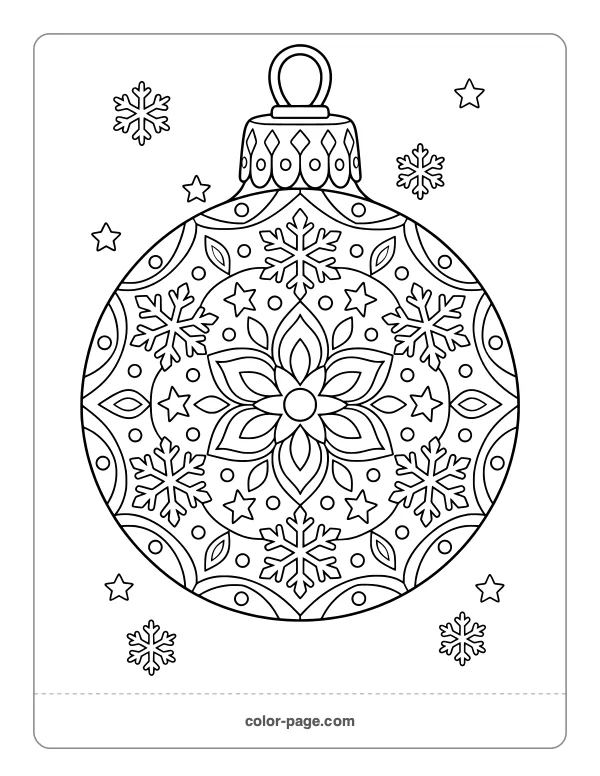 Christmas ornament mandala coloring page for kids