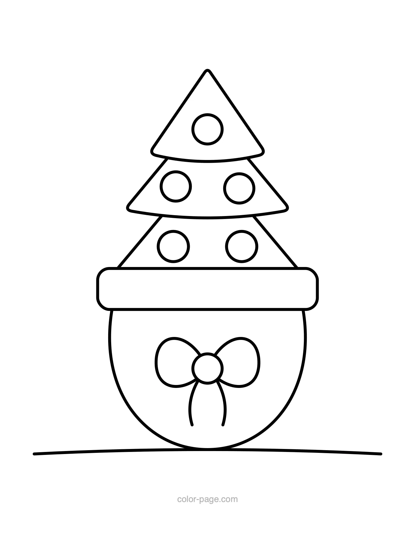 Small Christmas tree in a pot with a bow coloring page