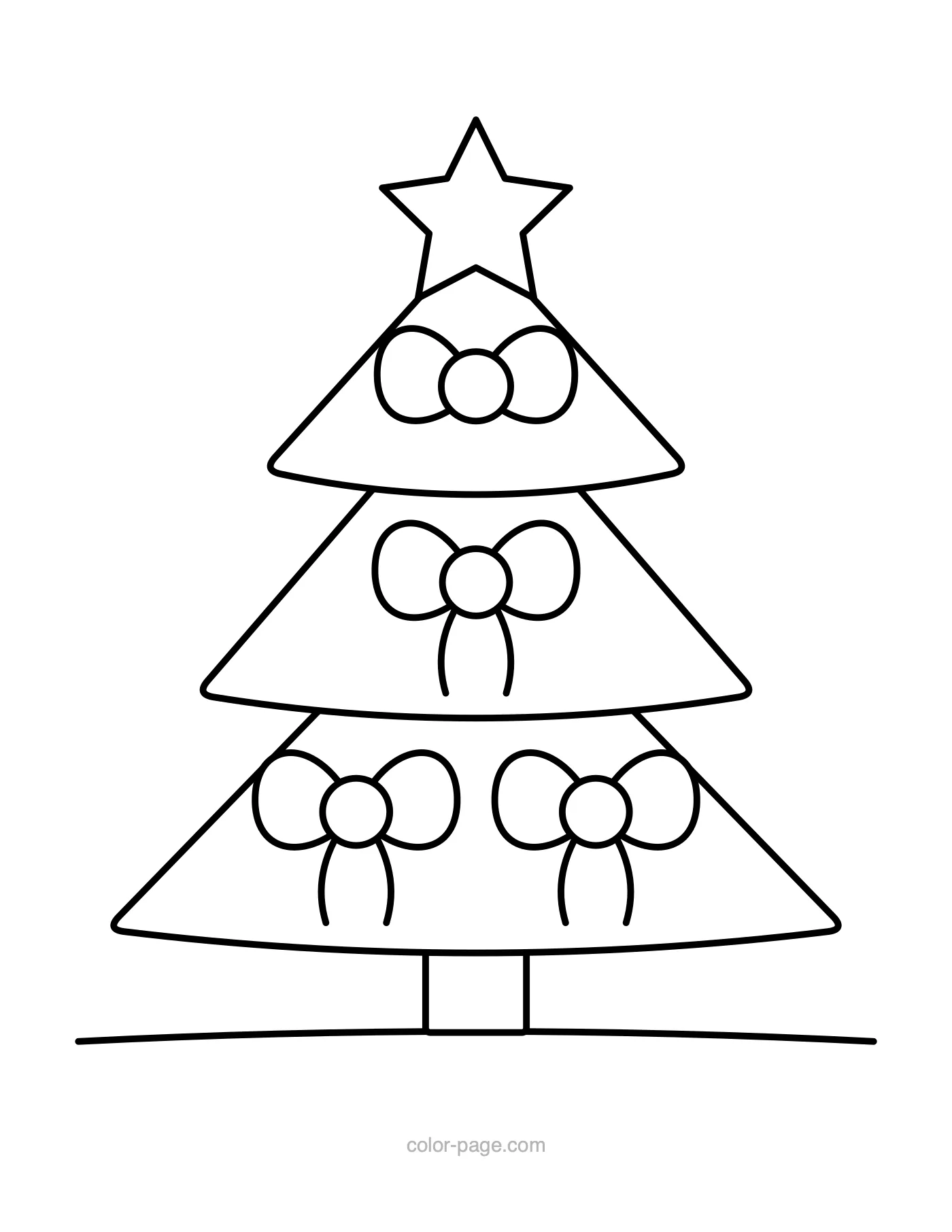 Christmas tree decorated with ribbon bows coloring page