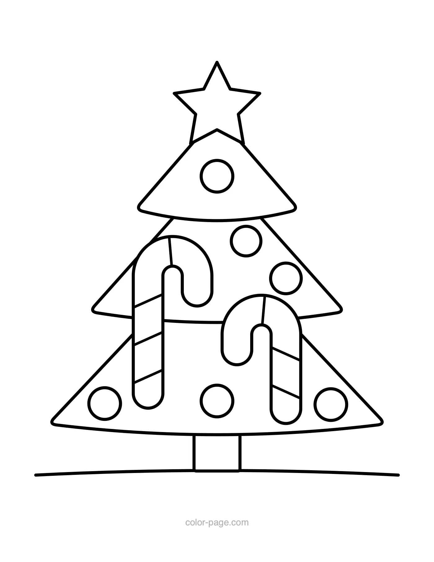 Christmas tree decorated with candy canes coloring page