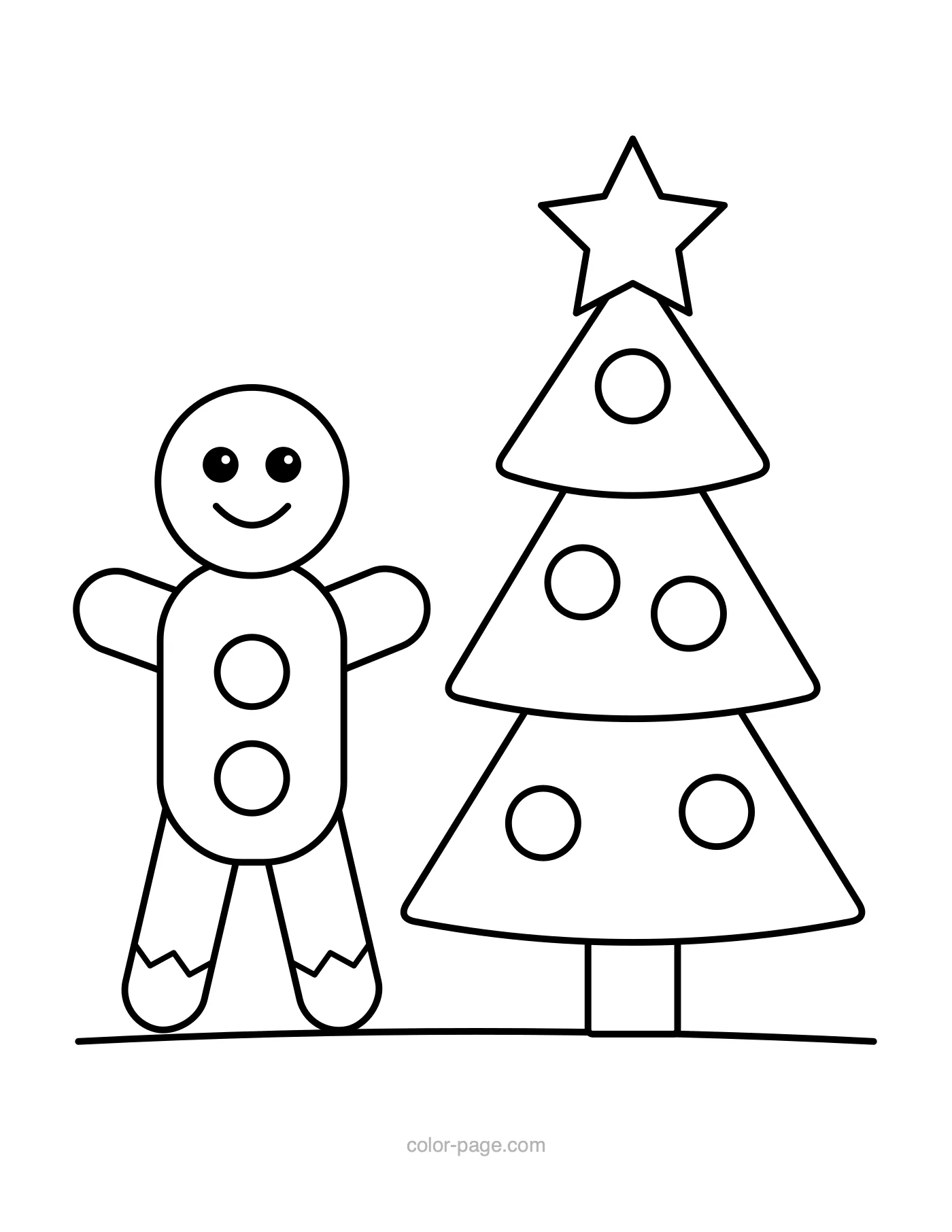 Christmas tree with a gingerbread man coloring page
