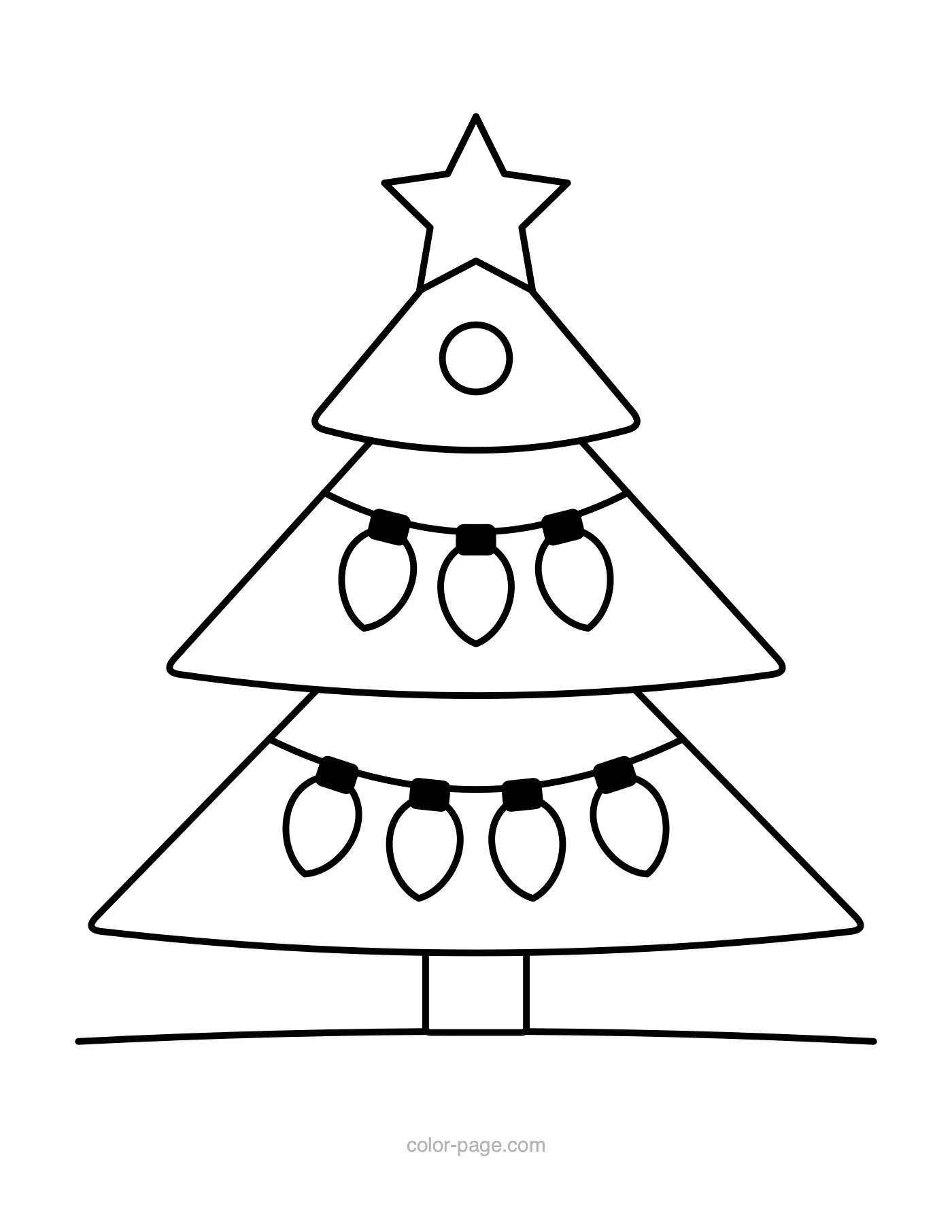 Christmas tree with big string lights coloring page