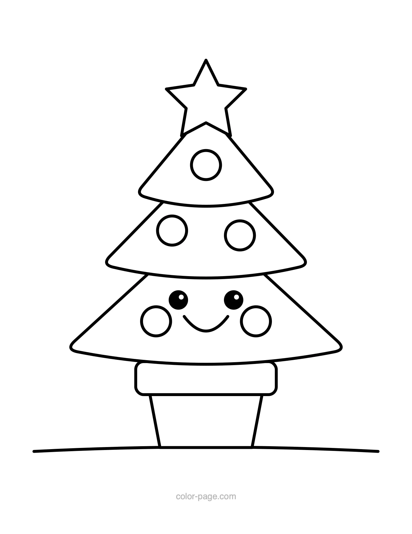 Cute smiling cartoon Christmas tree coloring page