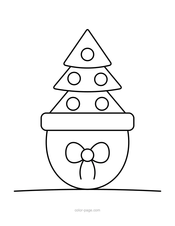 Small Christmas tree in a pot with a bow coloring page