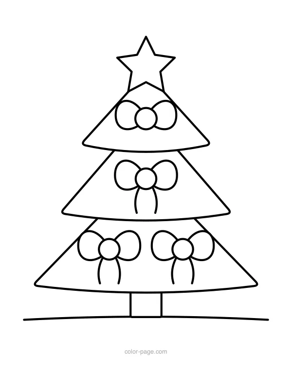 Christmas tree decorated with ribbon bows coloring page