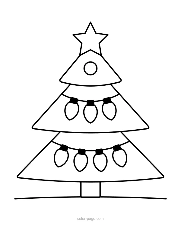 Christmas tree with big string lights coloring page