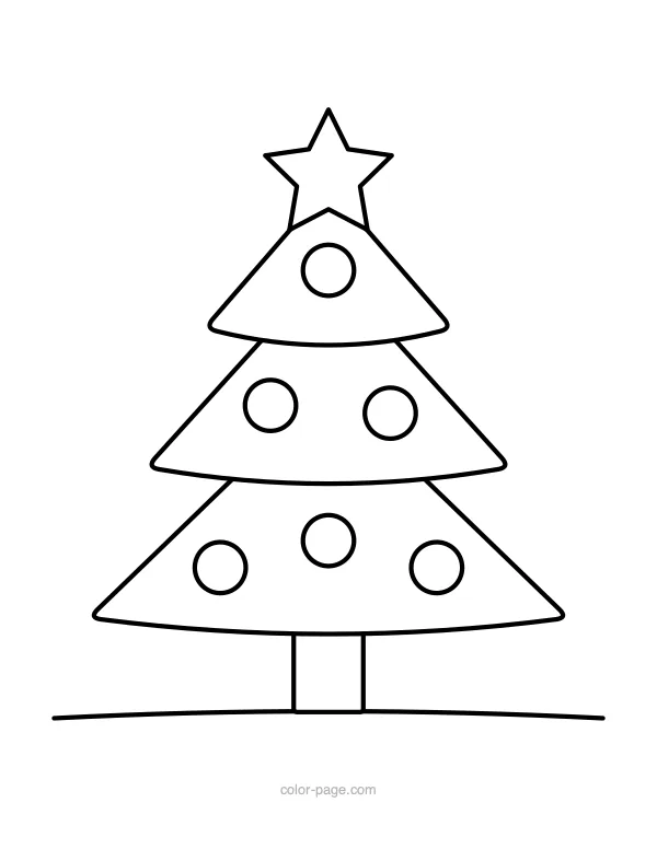 Christmas tree with a big star and round ornaments coloring page