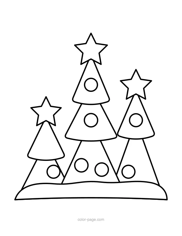 Three little Christmas trees in a row coloring page