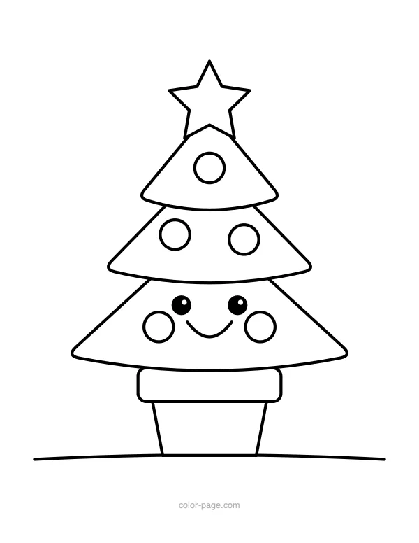Cute smiling cartoon Christmas tree coloring page