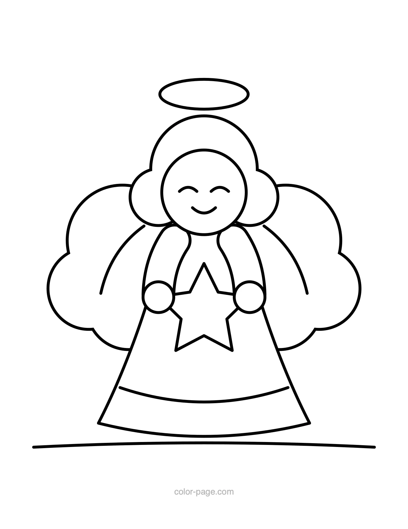 Cute Christmas angel holding a star coloring page