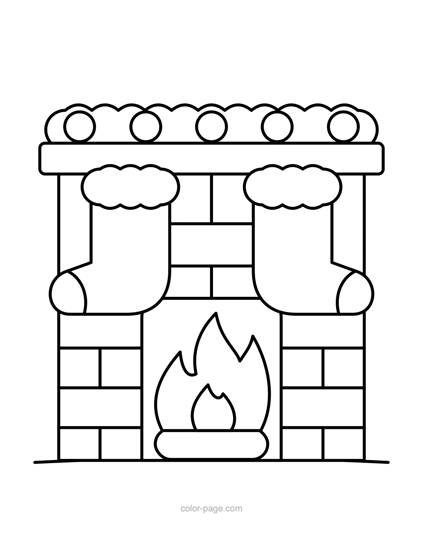 Fireplace with two hanging Christmas stockings coloring page