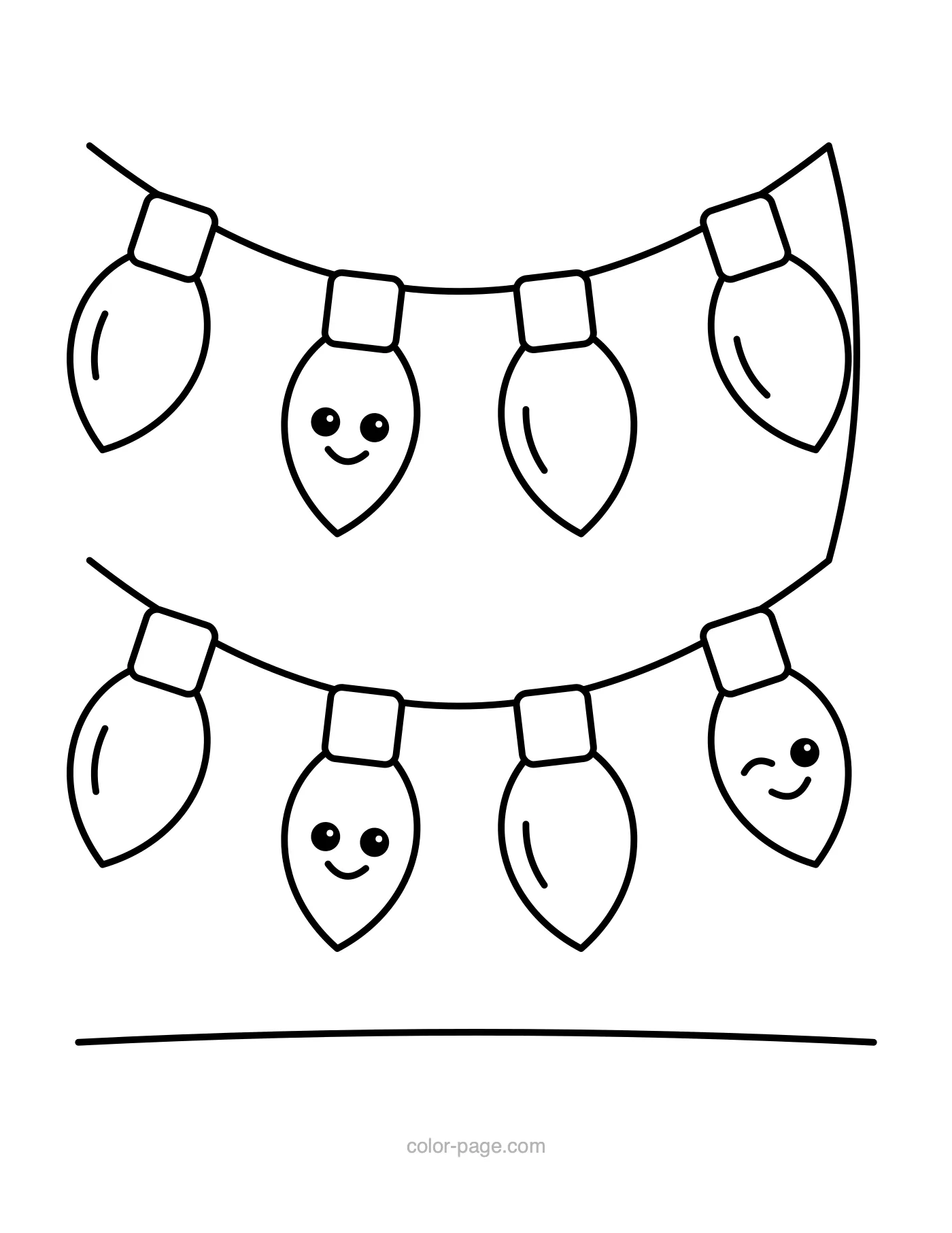 String of big Christmas light bulbs coloring page