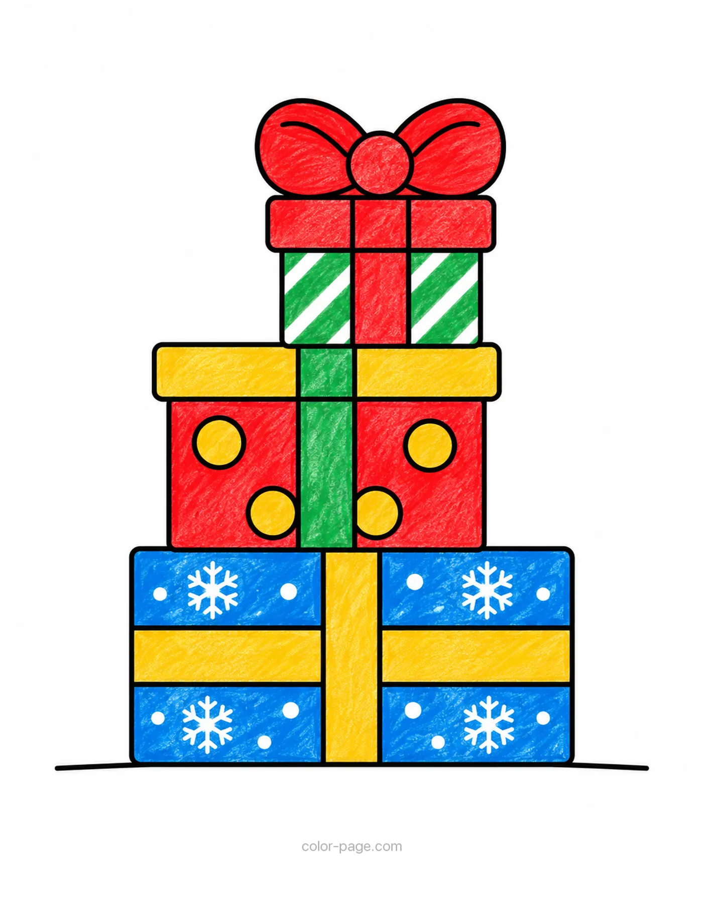 Christmas coloring page, colored in as an example