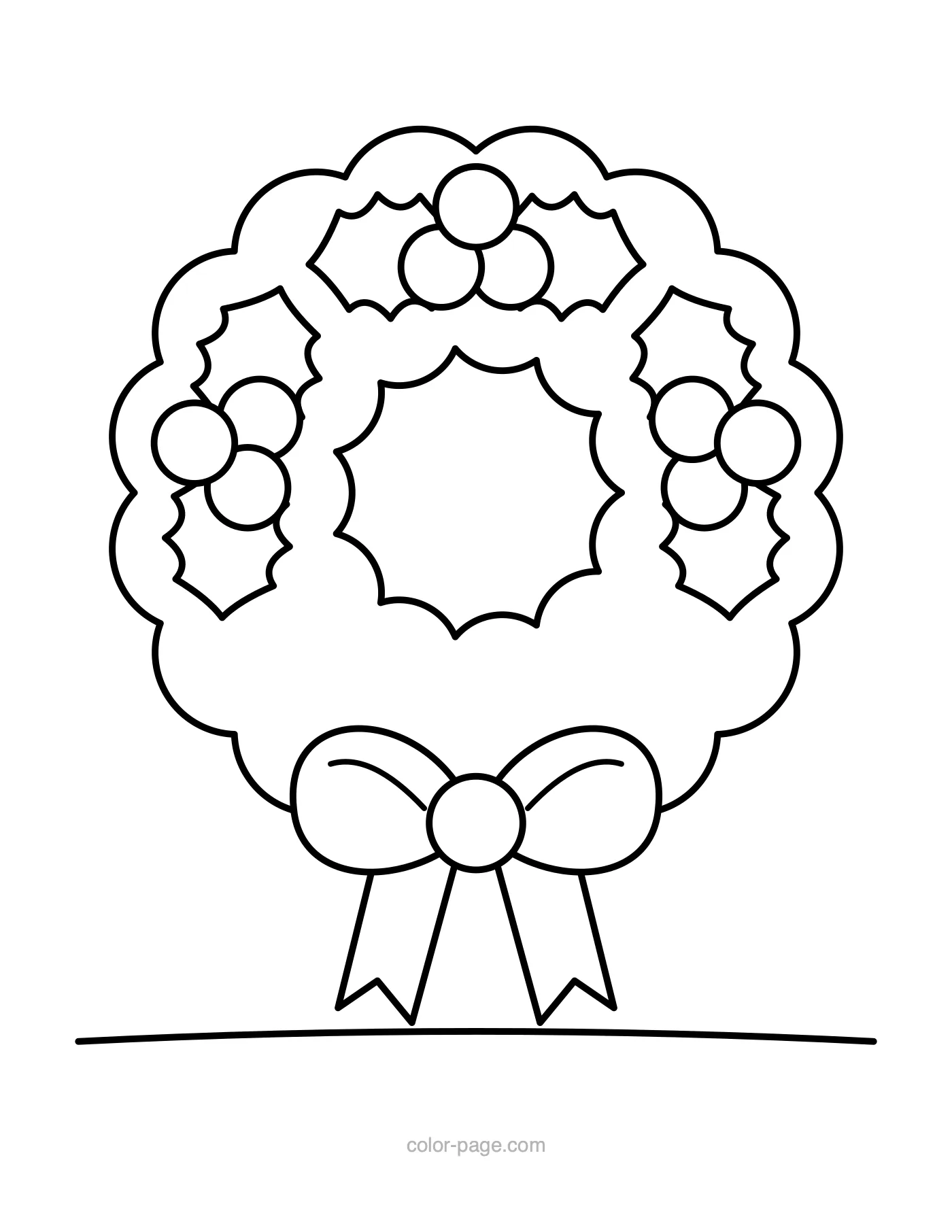 Round Christmas wreath with a big bow coloring page