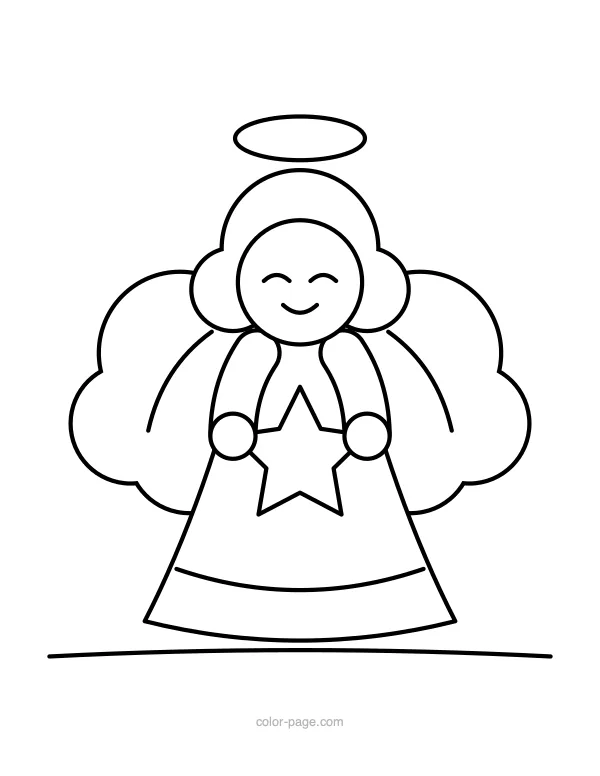 Cute Christmas angel holding a star coloring page