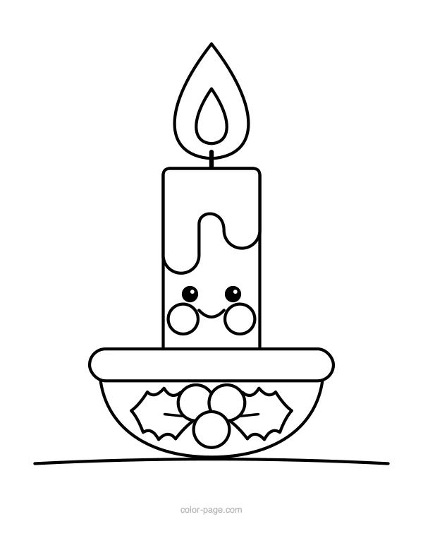 Christmas candle with holly leaves coloring page