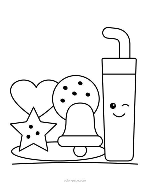 Plate of Christmas cookies and a glass of milk coloring page