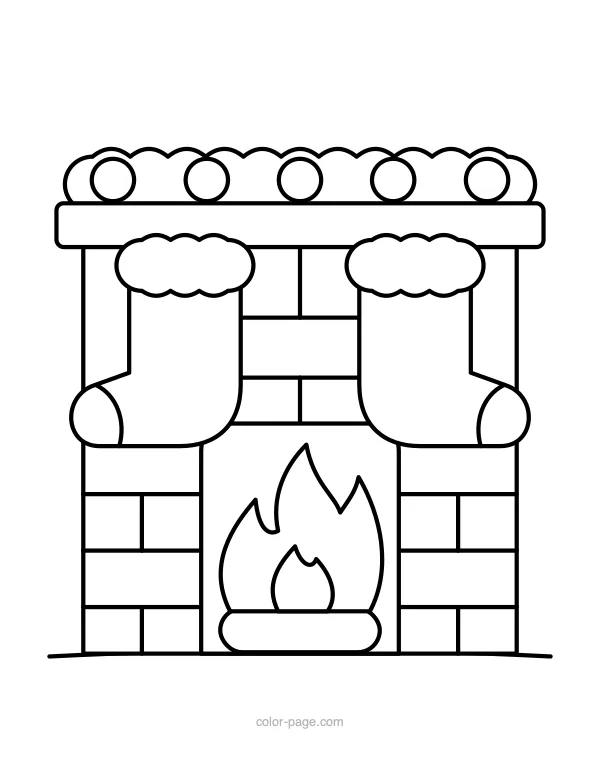 Fireplace with two hanging Christmas stockings coloring page