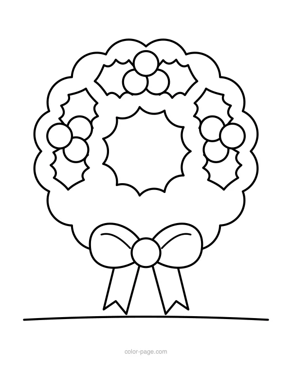 Round Christmas wreath with a big bow coloring page