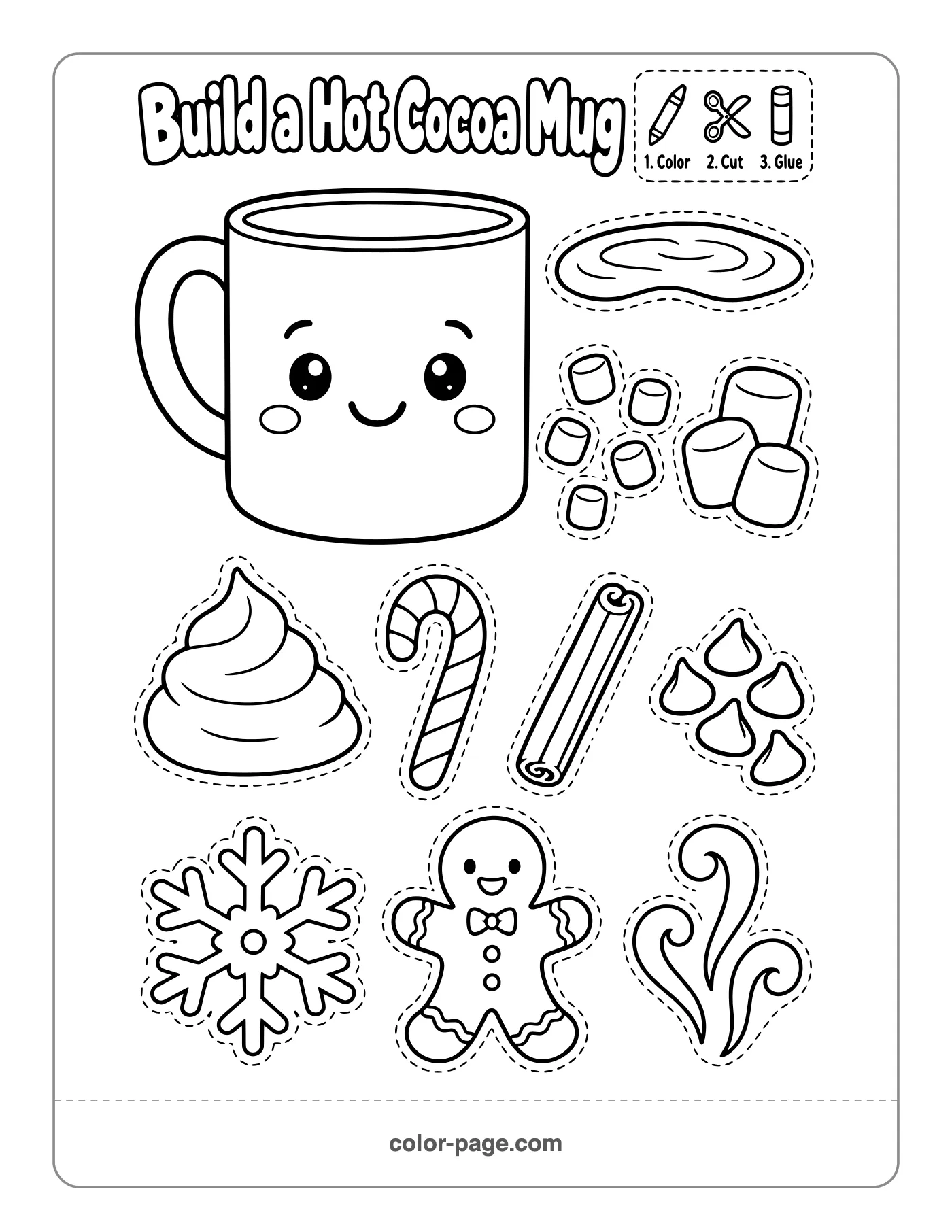 build a hot cocoa mug cut and paste winter activity with marshmallows