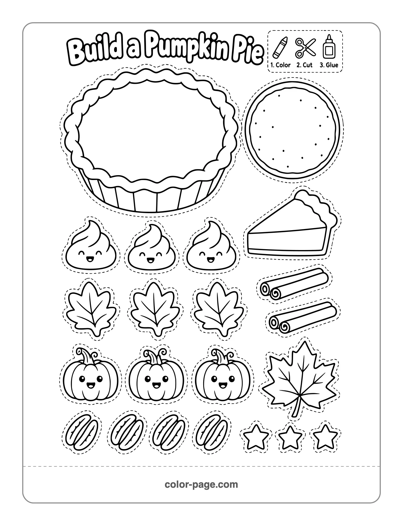 build a pumpkin pie cut and paste Thanksgiving activity
