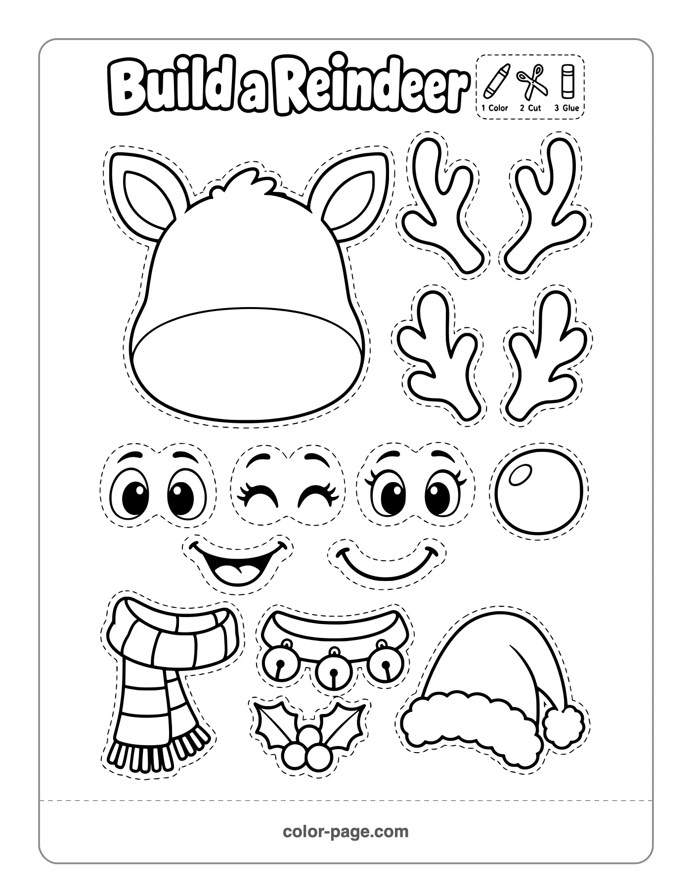 build a reindeer cut and paste Christmas activity with antlers and red nose