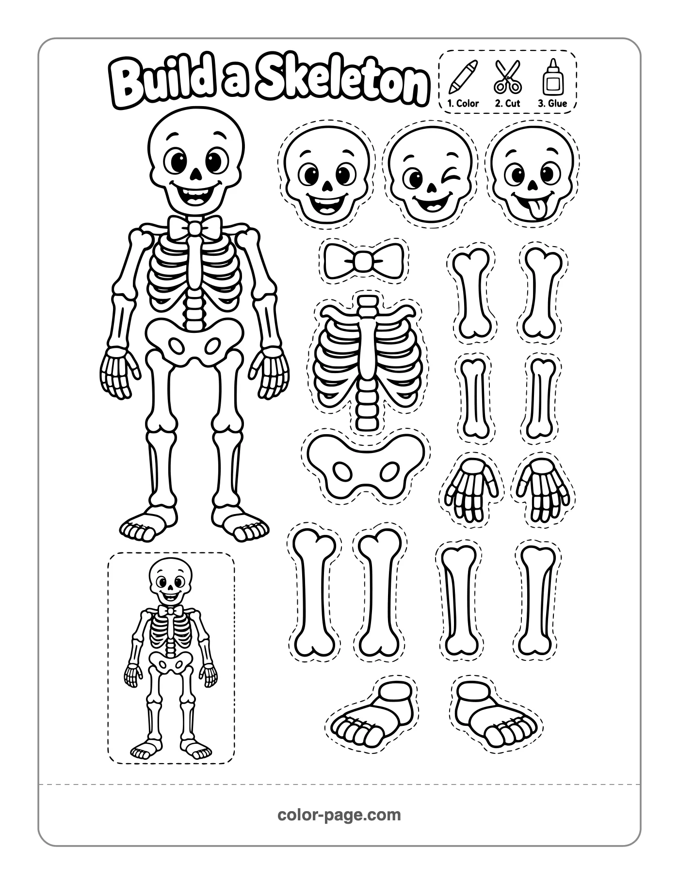 build a skeleton cut and paste activity with bones to put together