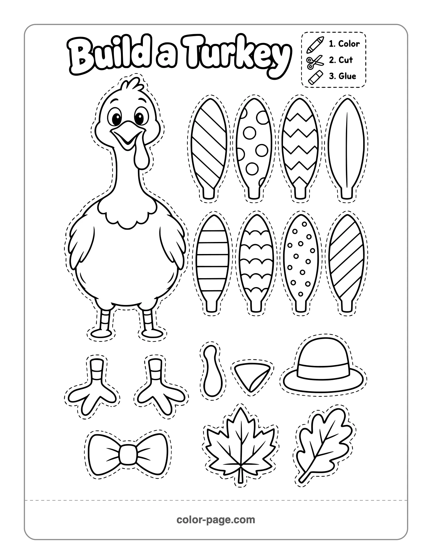build a turkey cut and paste activity with feathers to color