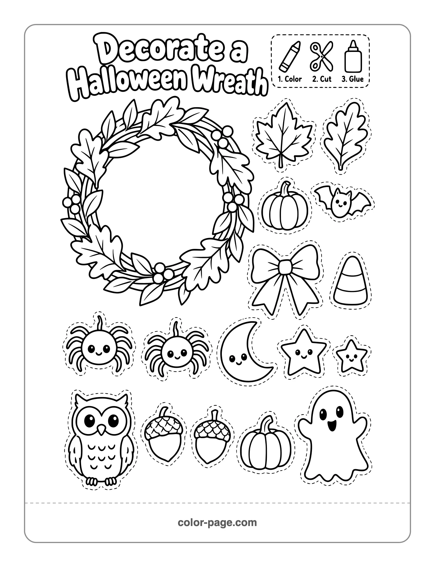decorate a Halloween wreath cut and paste activity