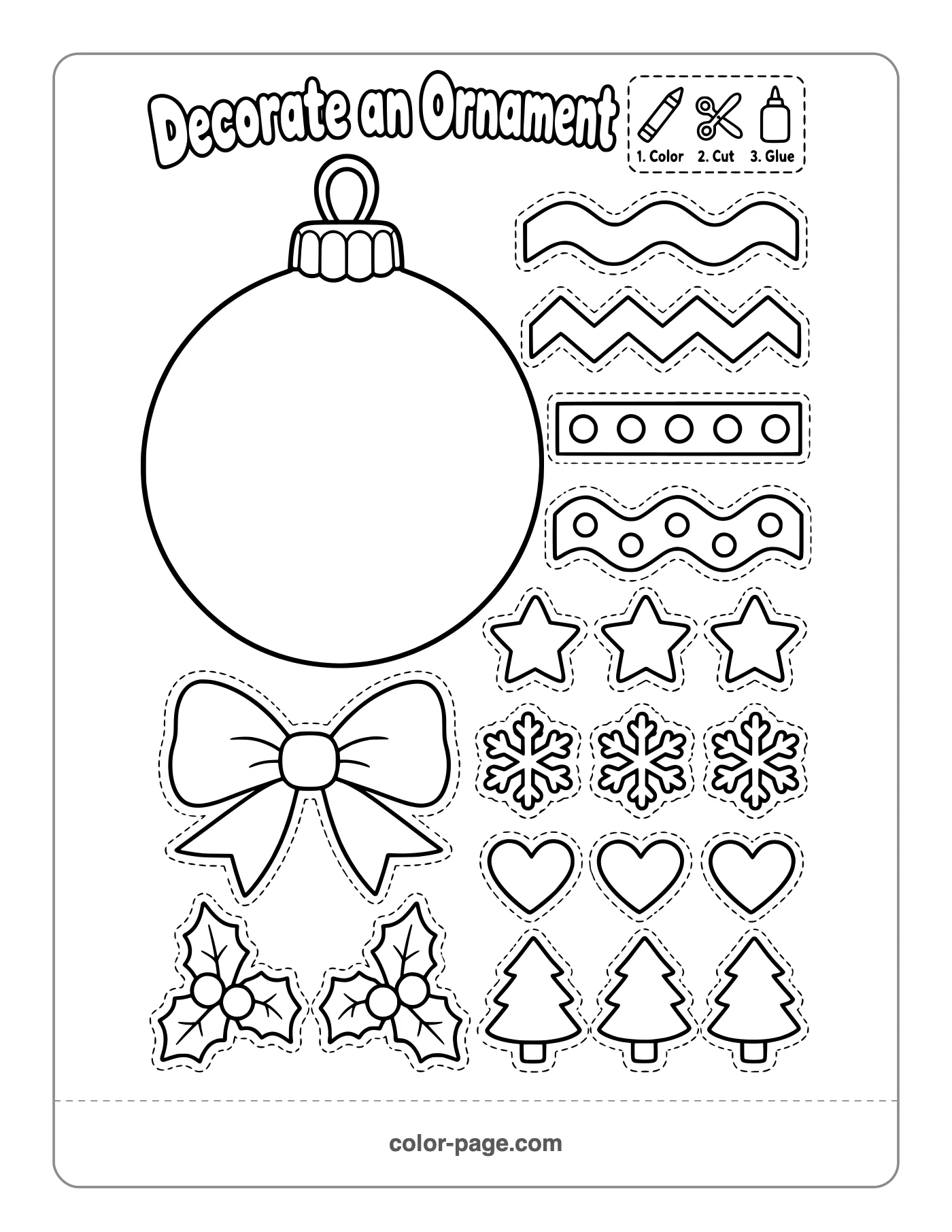 decorate a Christmas ornament cut and paste activity with patterns